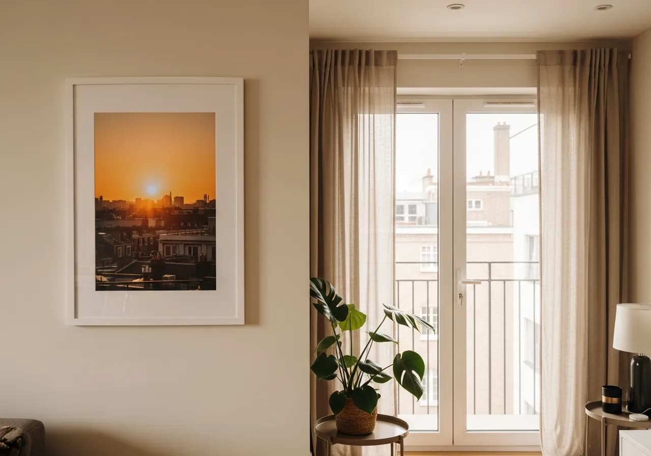Emma’s living room with sunset print